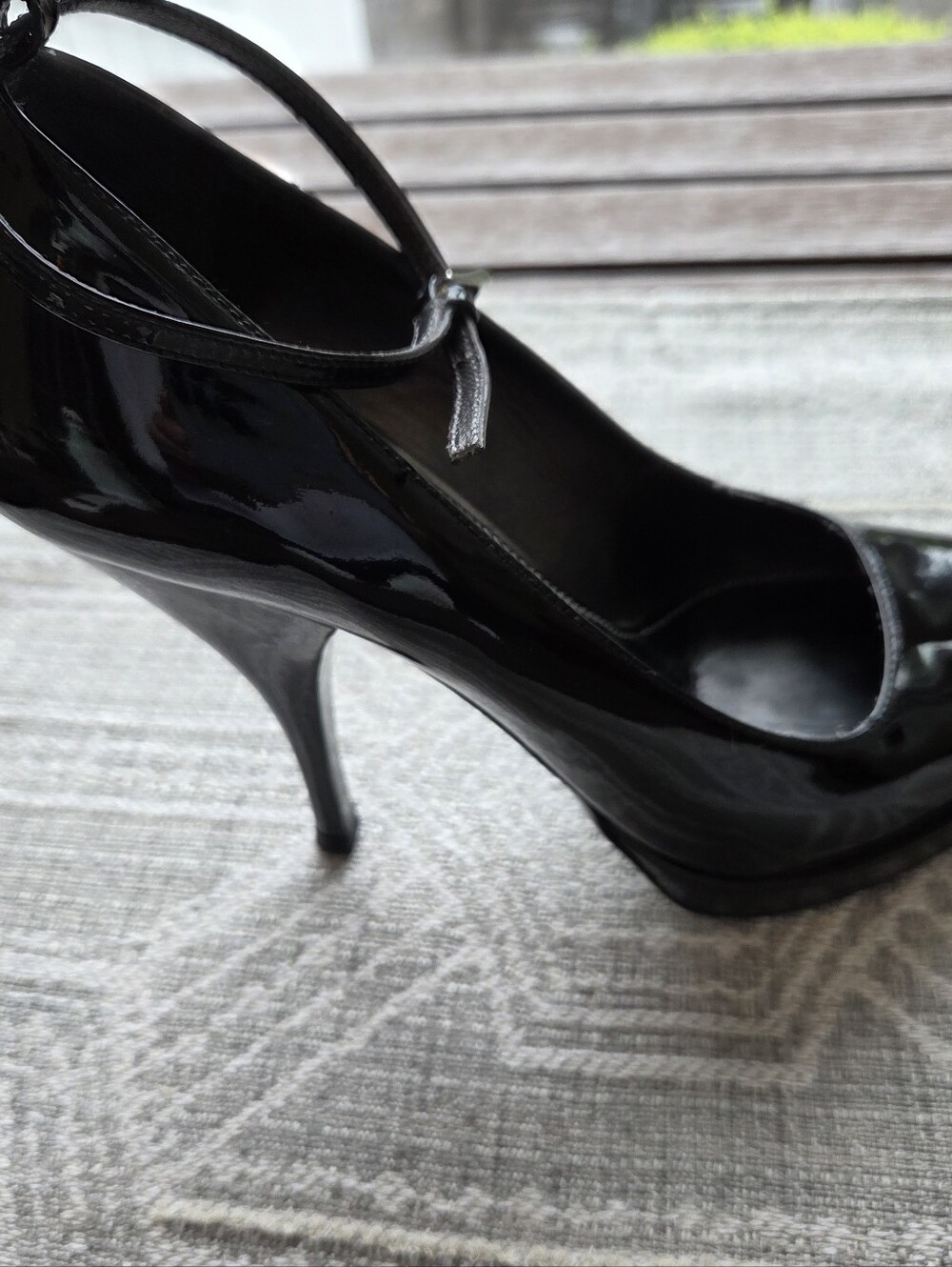 Prada Black Patent Leather Pointed-Toe Ankle-Strap Pumps - Picture 6 of 14